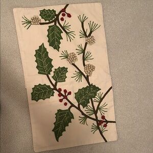 Pottery Barn Holiday Pillow Cover with Green and Red Embroidery. Lumbar 16”x26”